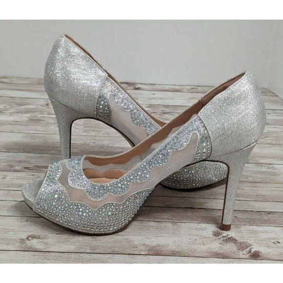 Dream Pairs Divine-01 Womens Sz 8.5 Silver Slip On Peep Toe Stiletto Pump Heels - Picture 6 of 10